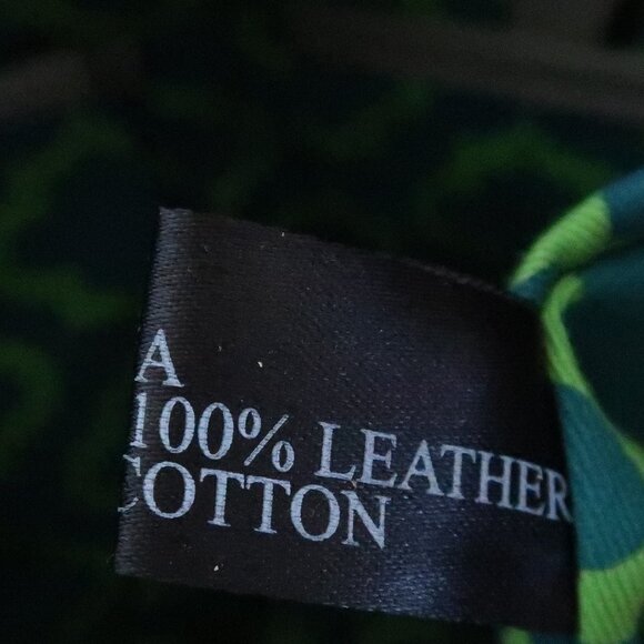 OrYany Leather Cotton Hand Bag Purse Silver Tone Hardware Green Pattern Lining - Picture 3 of 15